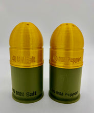 Load image into Gallery viewer, 40mm Grenade Salt and Pepper Shaker Set with Duel M203 Barrel Holder