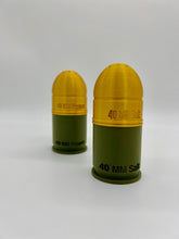 Load image into Gallery viewer, 40mm Grenade Salt and Pepper Shaker Set with Duel M203 Barrel Holder